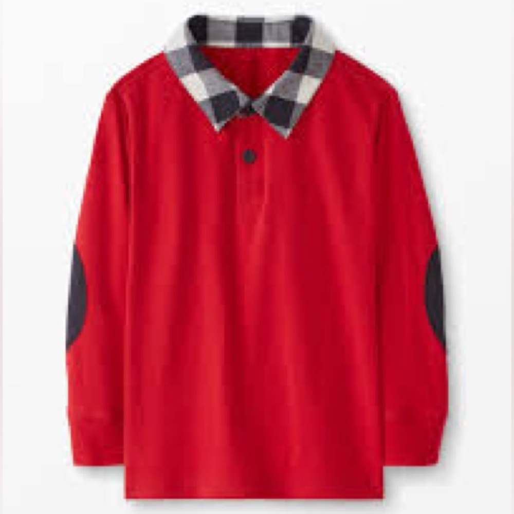 Red Long Sleeve Shirt with Plaid Collar